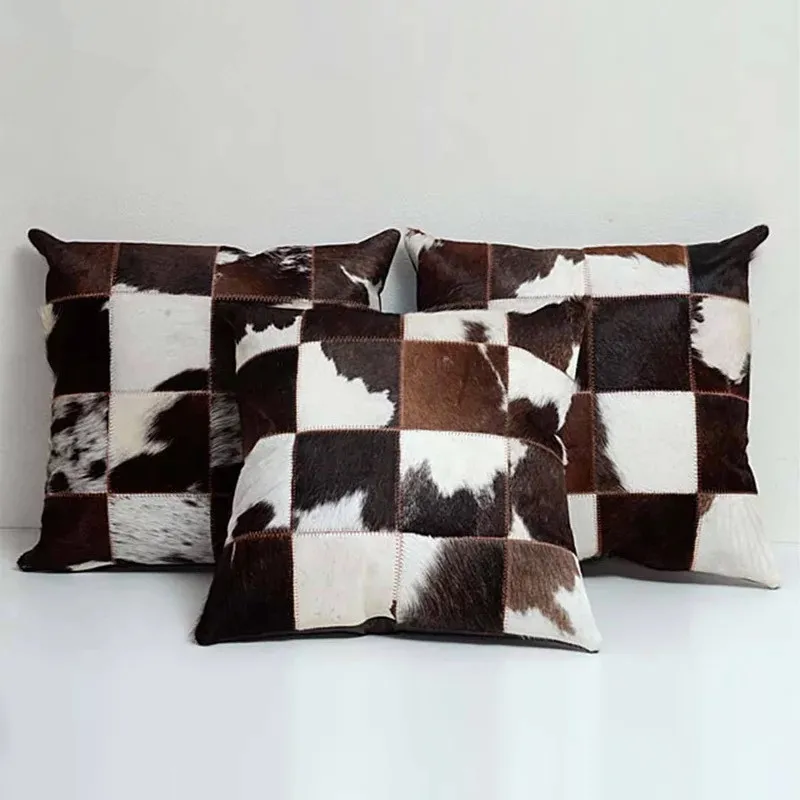 

Natural Cowhide Pillows Cushions Cow Fur Skin Leather Cushion, custom size