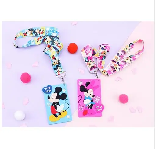 

New 2Pcs cartoon Mickey Minnie Lanyard ID Badge Holder Key Neck Strap kids gifts QW-467