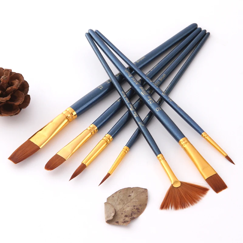 Kopen 7 stks Verschillende Vorm Nylon Haar Penselen Kunstenaar Olie Aquarel Borstel Voor Leren Olie Acryl Art Supplies