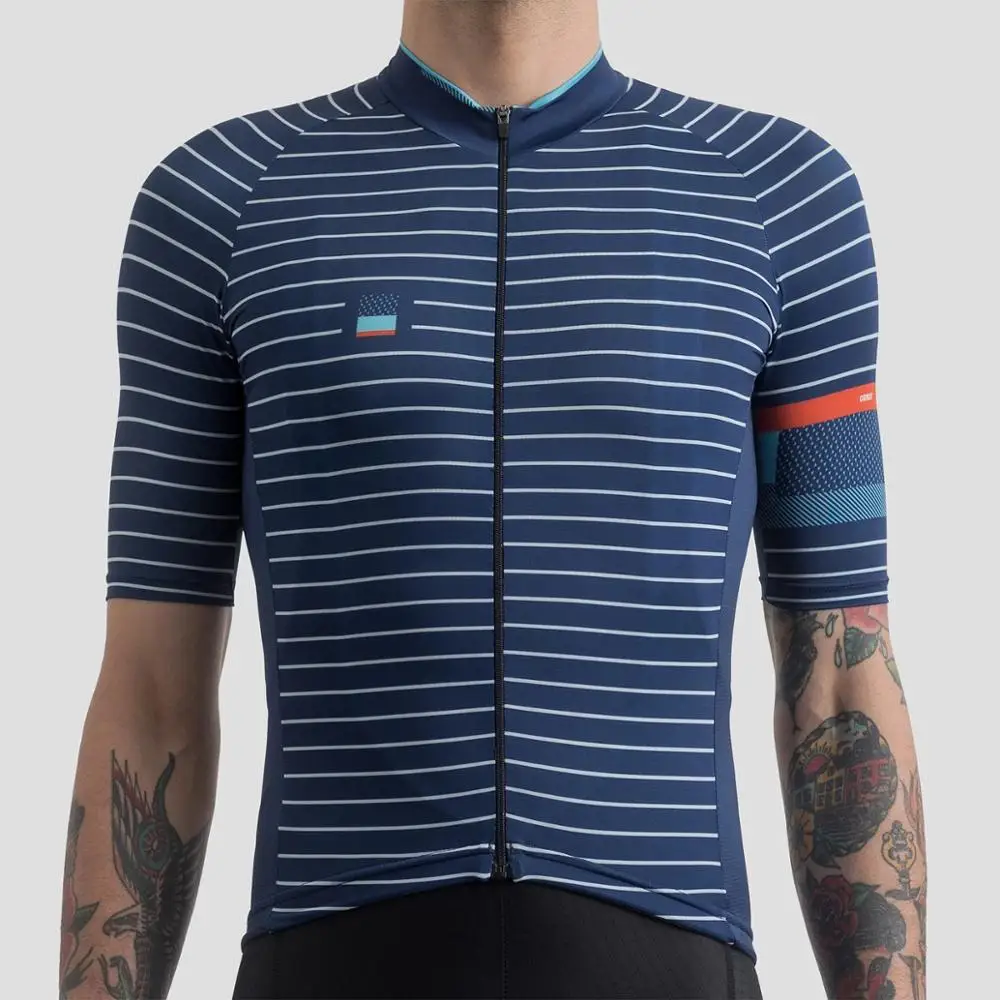 

Navy stripe pro team lightweight cycling jersey short sleeve road mtb race cut with Lycar fabric for men and women