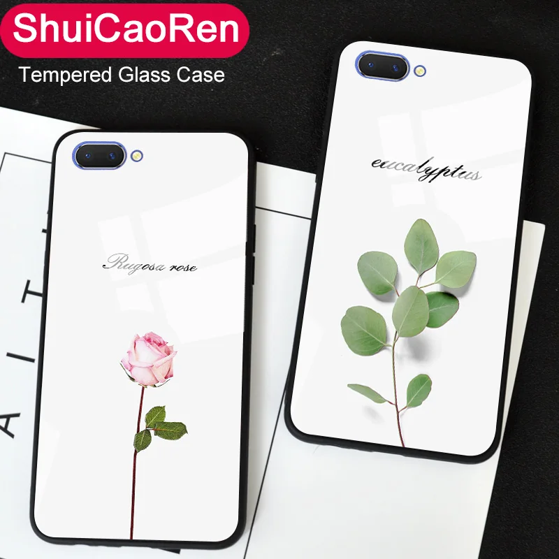 

Pretty Tempered Glass Back Case For OPPO A83 A57 / A39 Case Luxury Rose Flower Cover For OPPO A1 A3 A3S A5 AX5 A7 Mirror Case