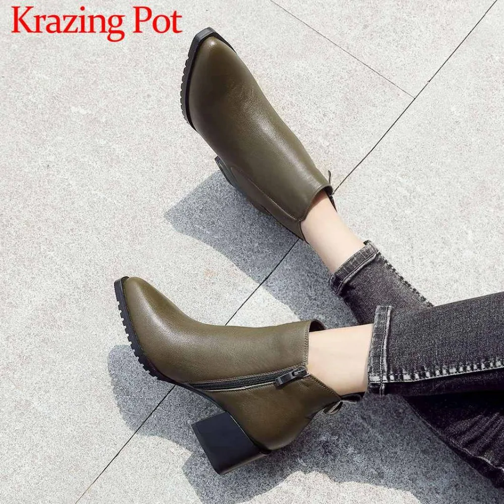 

New fashion oxford pointed toe british style chelsea boots square med heels zip plus size solid european style ankle boots L2f1
