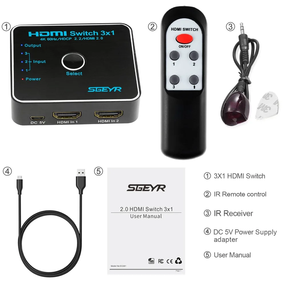 Мини HDMI переключатель с 3 портами HDR 4K @ 60 Гц 1: 1 3x1 2 0 адаптер для HDTV Xbox 360 PS3 PS4