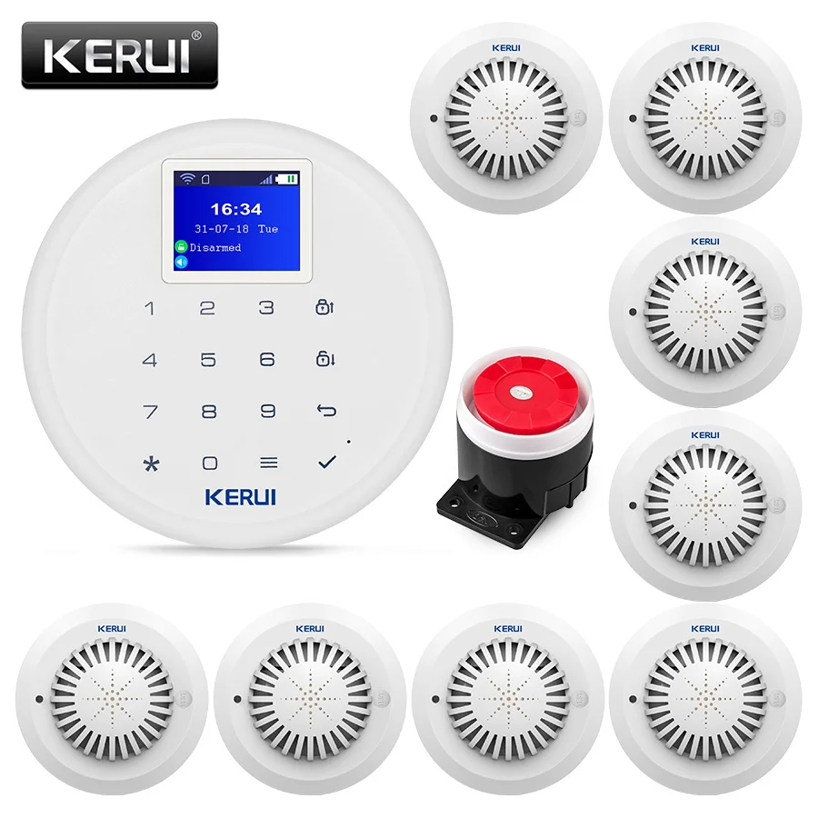 KERUI W17 беспроводная Wi-Fi GSM сигнализация Система безопасности дома защита от пожарного дыма несколько языков IOS Android приложение управление - Цвет: Kit5 Fire Smoke