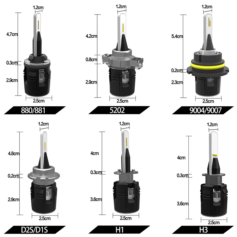 Gzkafolee 60 Вт CSP H4 светодиодный H7 9007 9012 5202 D2S D1S H1 H3 H8 H11 H13 HB3 HB4 H27 9005 лампы фар автомобиля 12V 6000K белый