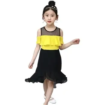 

2019 New Summer Fashion Big Girls Chiffon Dress Ruffles Beach Dress Teenage Girls Pleated Bow Off Shoulder Princess Dresses L56