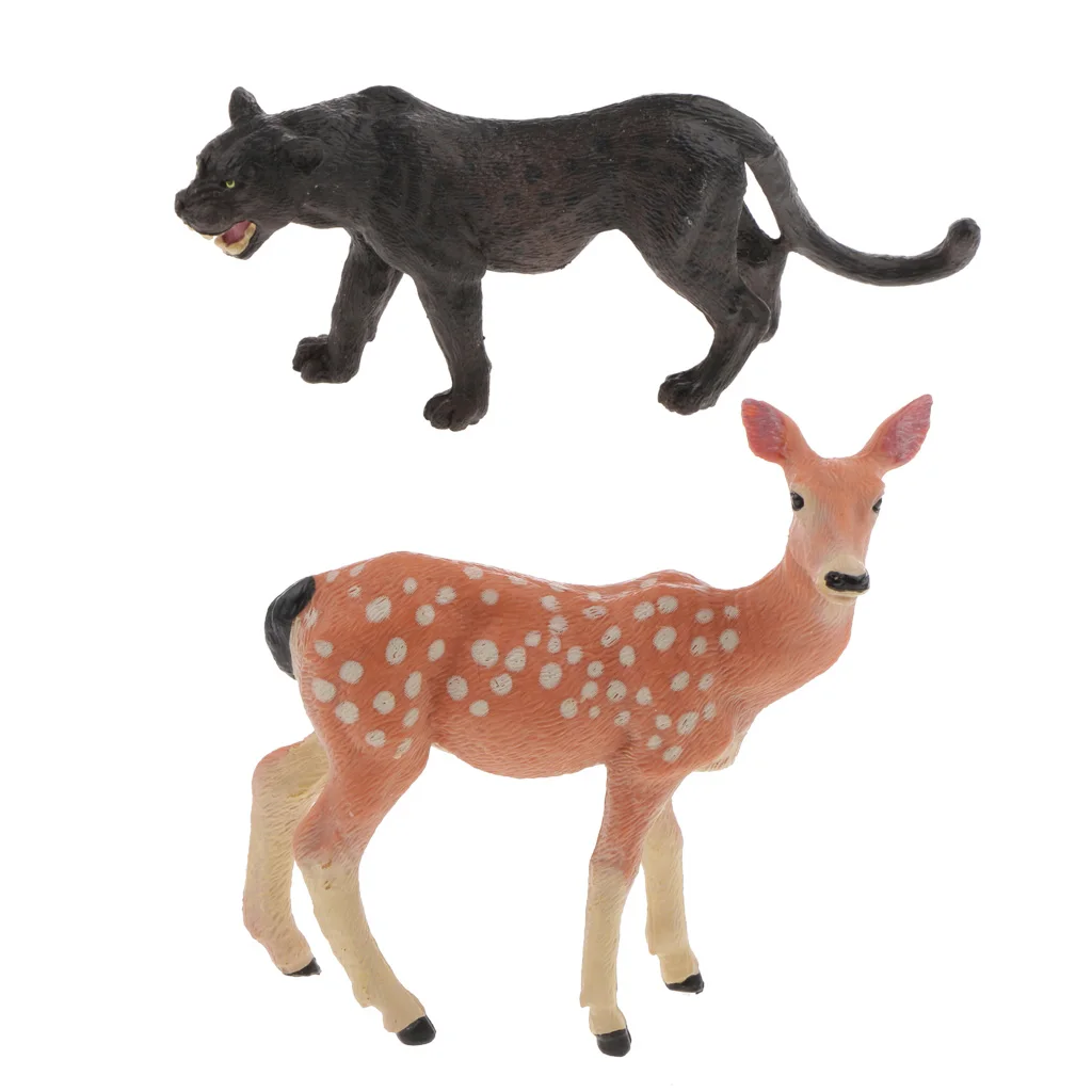 2pcs Realistic Sika Deer Doe Wolf Animal Figurine Model Action Figure Kids Toy