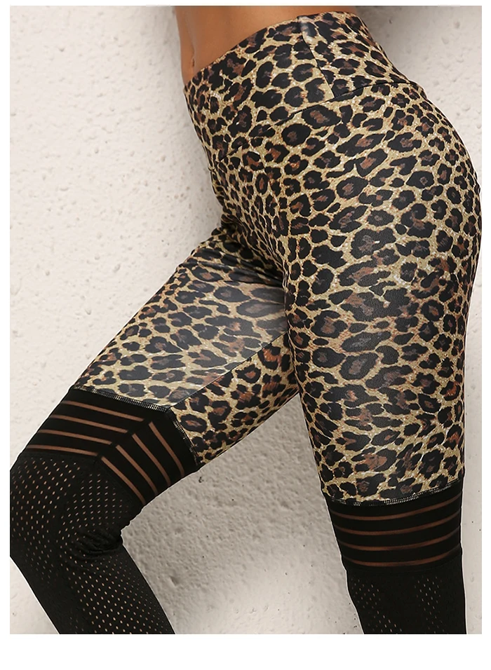 Пикантные леопардовые леггинсы с набивным рисунком Для женщин спортивные Легинсы Mujer сетка; с высокой талией спортивные штаны для тренажерного зала для спортивной тренировки Леггинсы пуш-ап