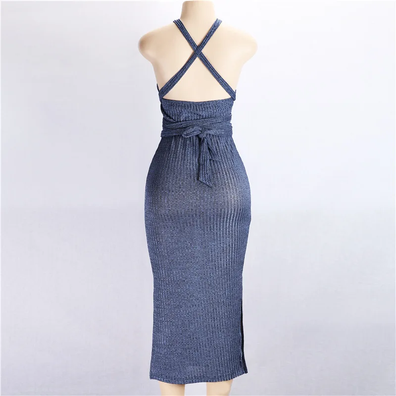 Summer Sheath Dress Women Clothes Sexy Party Halter Neck Sleeveless Slit Mid-calf Dresses Slim Backless Bandage Grey Vestidos Summer Sheath Dress Women Clothes Sexy Party Halter Neck Sleeveless Slit Mid-calf Dresses Slim Backless Bandage Grey Vestidos