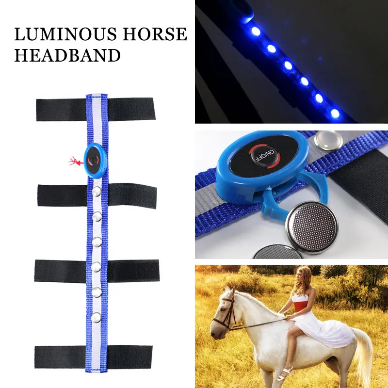 

Portable Horse Head Straps LED Equestrian Reins Polyester Outdoor Durable Blue Tournament Practical