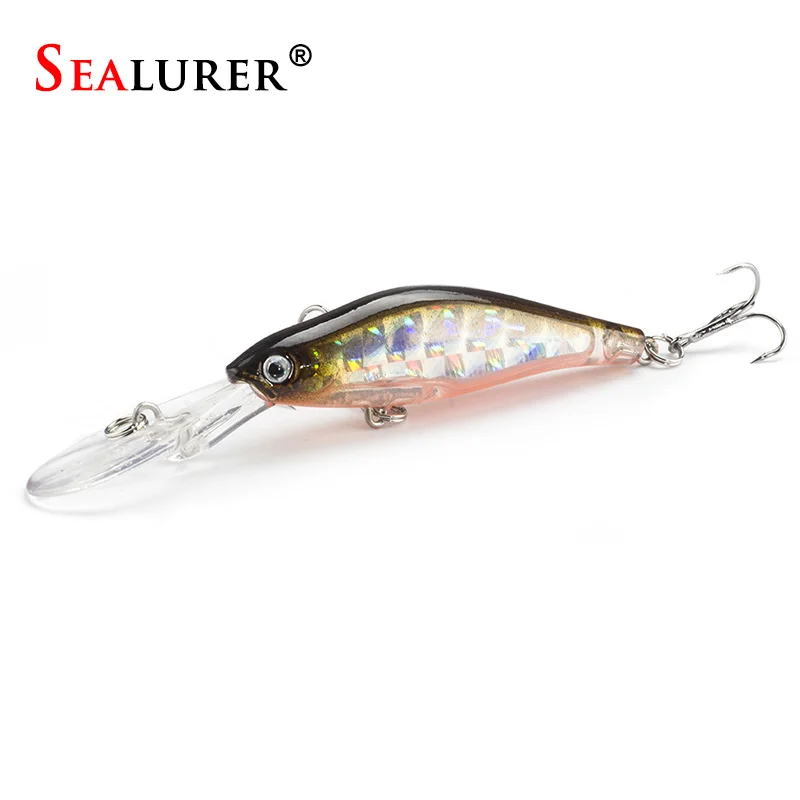 SEALURER 1 قطعة الليزر Wobblers الصيد معالجة 3D عيون غرق طعوم صيد سمك البلمة Crankbait 6 # هوك