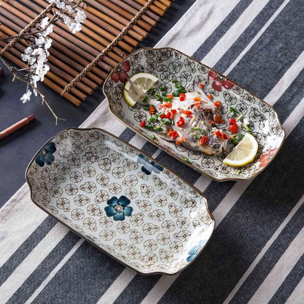 

OTHERHOUSE Rectangle Dinner Plates Ceramic Fruit Dish Sushi Plate Tableware Salad Dishes Dessert Cake Plate China Dinnerware