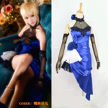 

Fate/extella Saber Fate Arturia Pendragon cos Blue formal dress ver Cosplay Costume Halloween costume