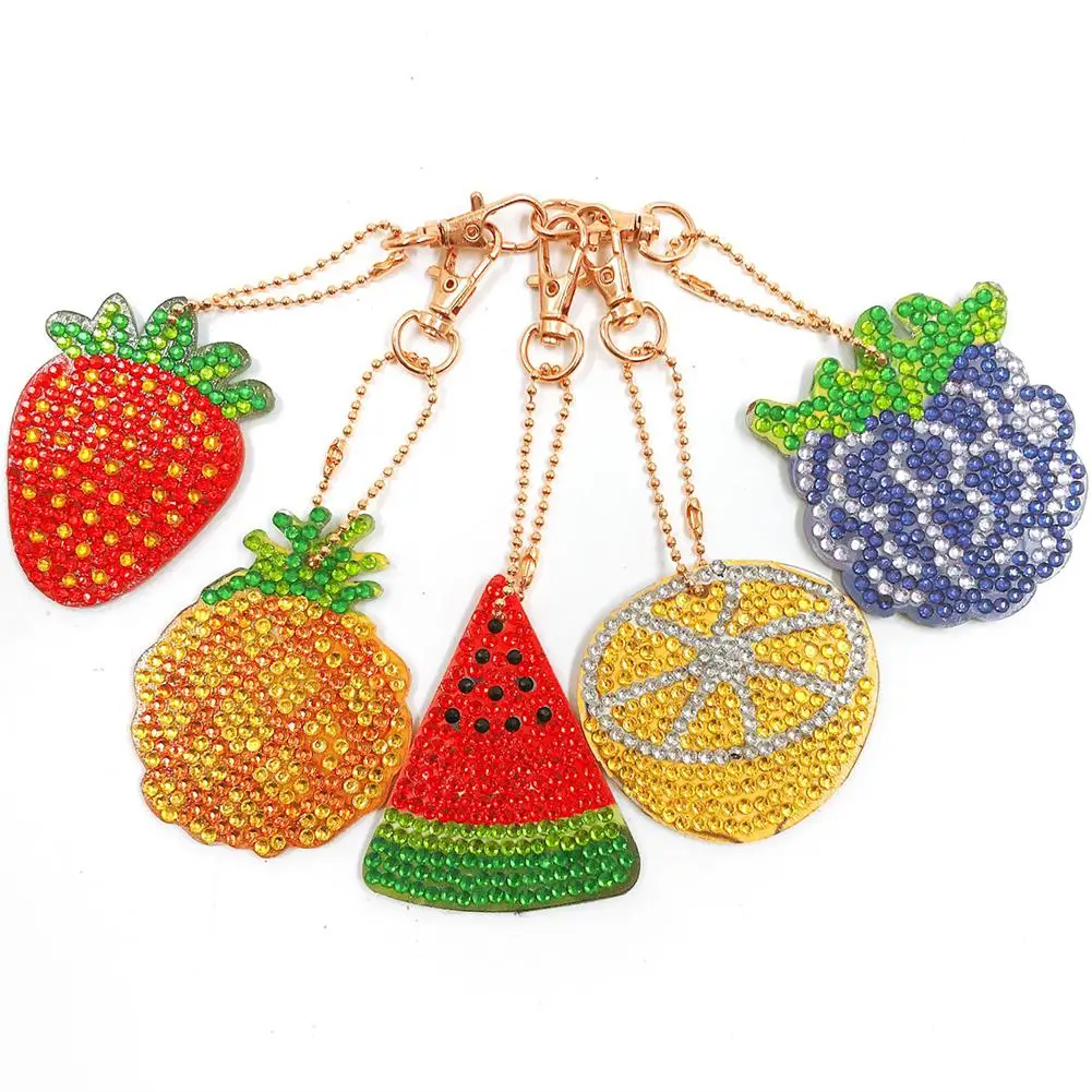 

HobbyLane 5pcs Cartoon 5D Crystal Fruit Shape DIY Diamond Painting Keychain Hanging Pendant For Bag