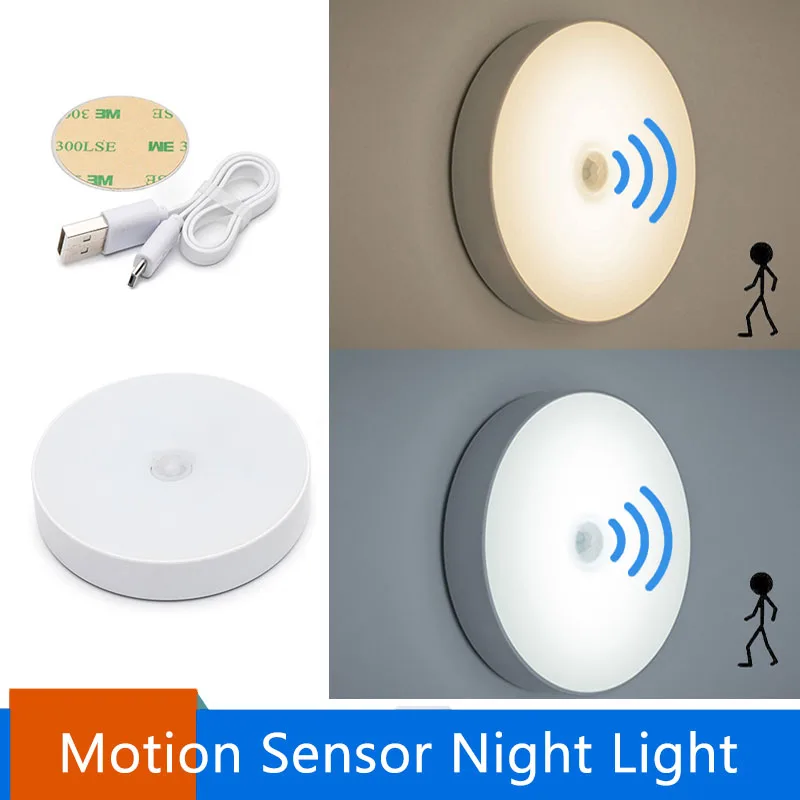 6 LEDs Motion Sensor Night Light  Auto On/Off Wireless Wall Lamp Magnet USB Rechargeable for Bedroom Stairs Cabinet Wardrobe