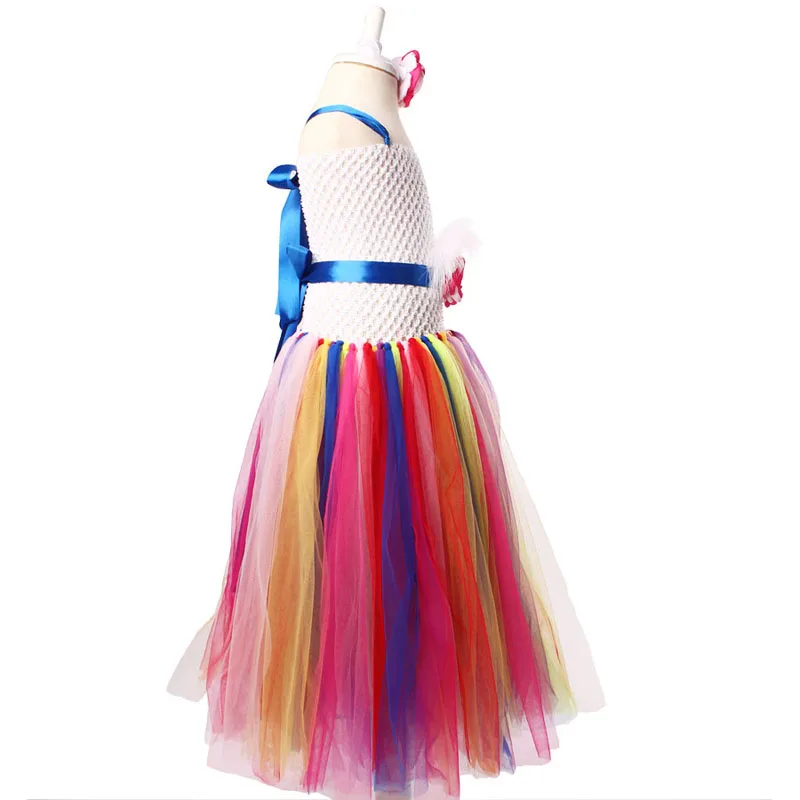 Rainbow Flower Girl Tutu Dress with Removeable Sash Satin Singed Flower for Colorful themed Weddings Halloween Party Costume (11)