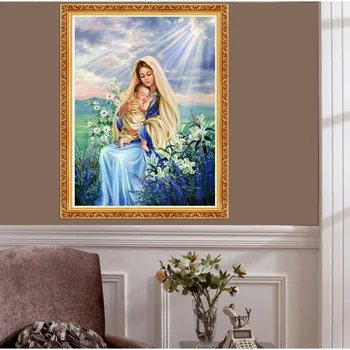 

CAMMITEVER Diamond Embroidery 5d Diy Magic Diamond Painting Virgin Maria Our Lady Son Religious Cross Stitch Rhinestone Decor