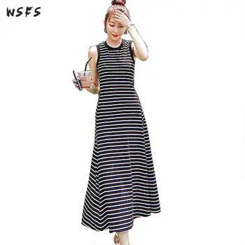

Summer Striped Dresses Oneck Sleeveless Backless Womens Casual Wear Dress Office Bodycon Sexy Party Long Maxi Sundress Vestidos