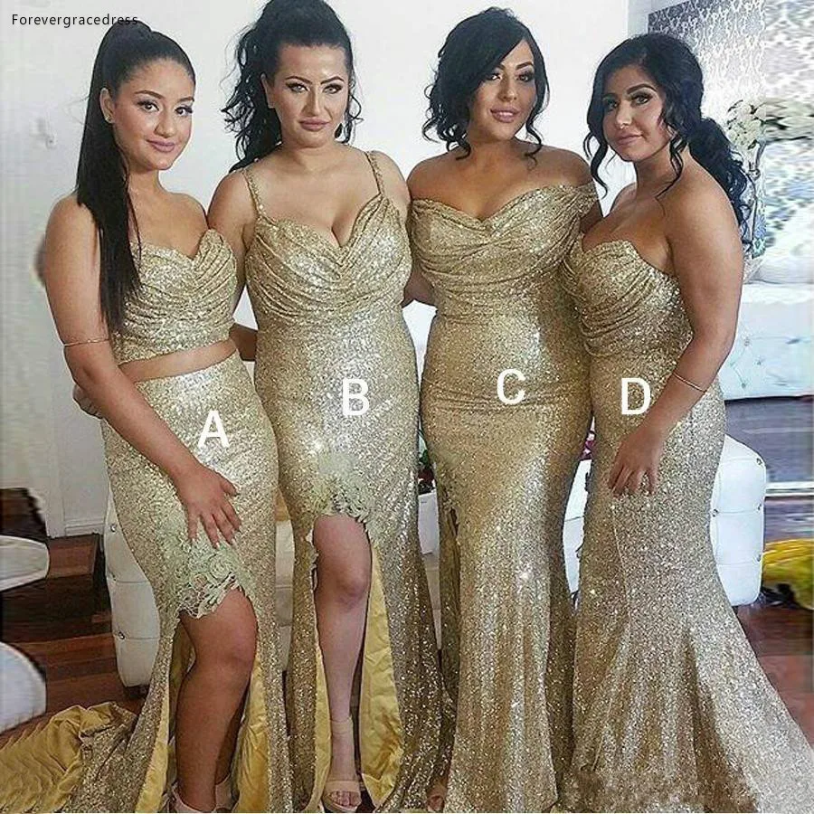 2019 Cheap Bridesmaid Dress Mixed Styles Gold Country Garden Formal Wedding Party Guest Maid of Honor Gown Plus Size Custom Made | Свадьбы и