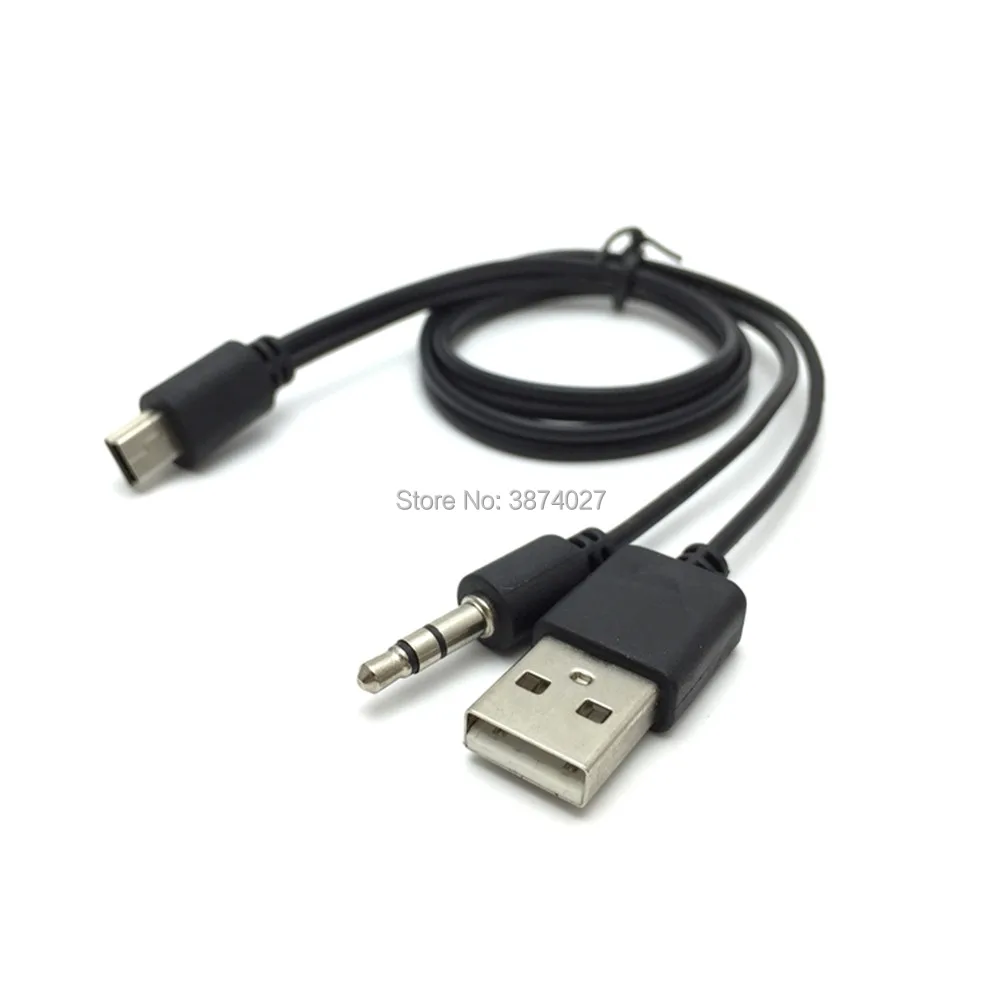 Высококачественный 2 в 1 USB мини 5 Pin + 3 мм AUX кабель Черный и зарядное устройство для