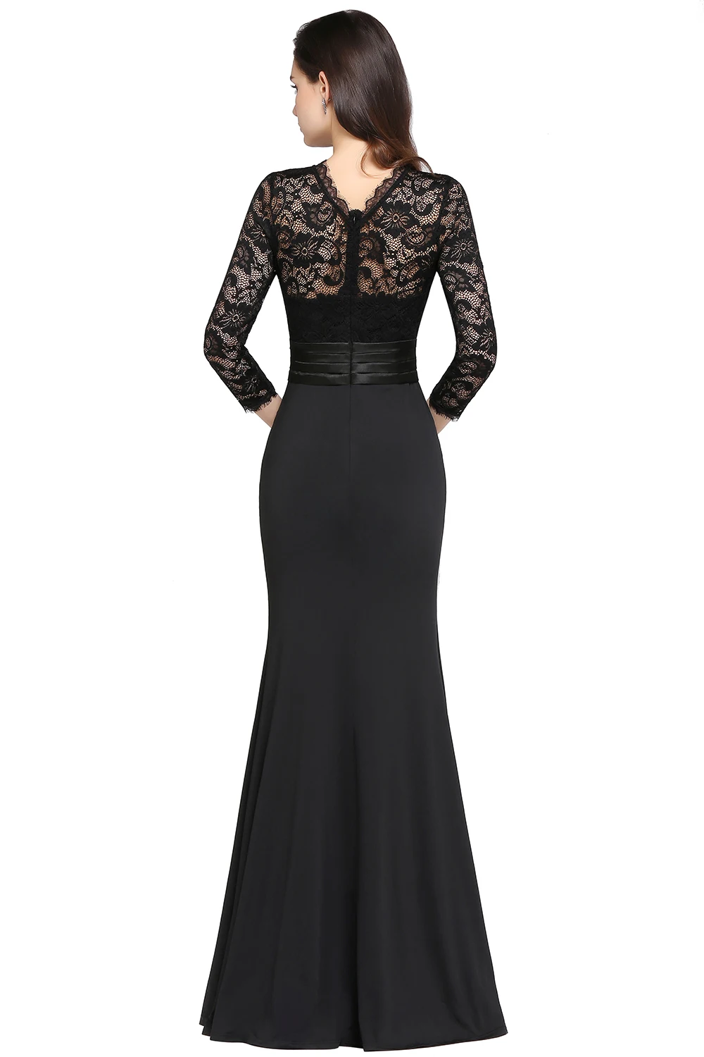 Новые черные кружевные вечерние платья русалки три четверти Robe De Soiree Longue Формальное вечернее платье