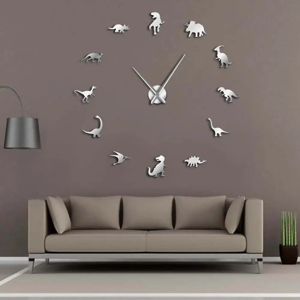 Günstig Jurassic Dinosaurier Wand Kunst T Rex DIY Große Wanduhr Kinderzimmer Dekoration Riesen Rahmenlose Wanduhr Dino Moderne uhr Uhr