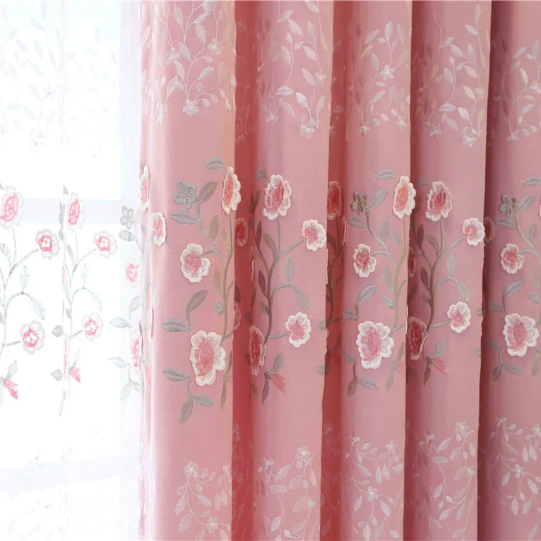 

Slow Soul Pink Blue Floral Embroidered Curtain Curtains For Living Room Bedroom Luxury Drapes Sheer Tulle Custom Cloth + Voile