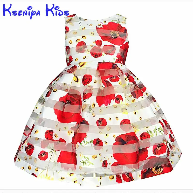 2016 European Style Summer Girl Dress Sleeveless Floral Child Ball Gown Kids Dresses For Girls Wedding