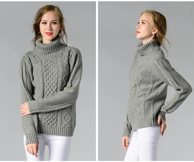 Зимний утолщенный свитер с высоким воротом, женский короткий вязаный пуловер с цветочным узором, мягкий теплый свитер с высоким воротом
