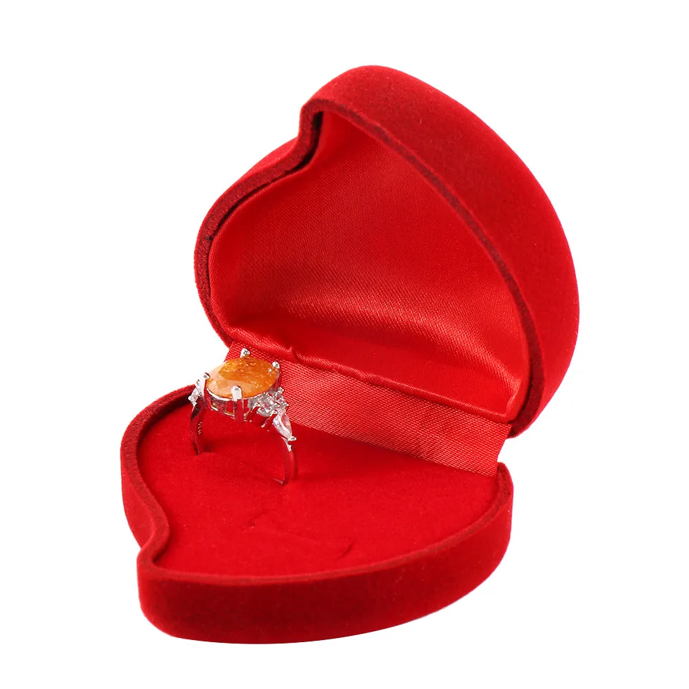 

High Quality Love Heart Shape Red Rose Flowers Velvet Ring Box Jewelry Engagement Wedding Boxes Storage Display Gifts Holder