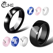  6mm Women Ceramic Rings Women Classic Black White Rings Smooth India Stone Crystal Jewelry Fashion Wedding Engagement Ring 2020 