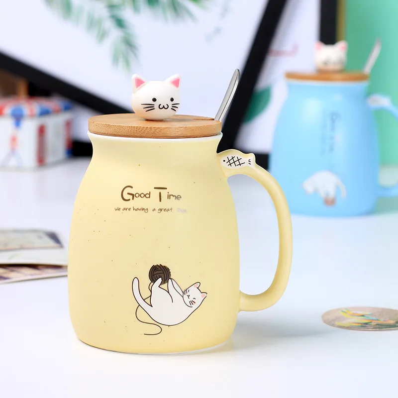 Высокое качество, термостойкая чашка с изображением кунжута кошки, цветная мультяшная чашка с крышкой, керамическая кружка с изображением котенка, молока, кофе, посуда для напитков, чашка, подарок для офиса