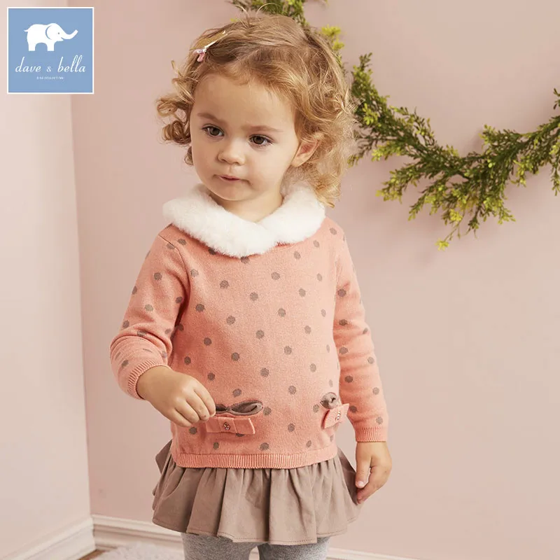 DB5486 dave bella/осенний вязаный свитер для маленьких девочек; красивая детская одежда; детский пуловер; топы