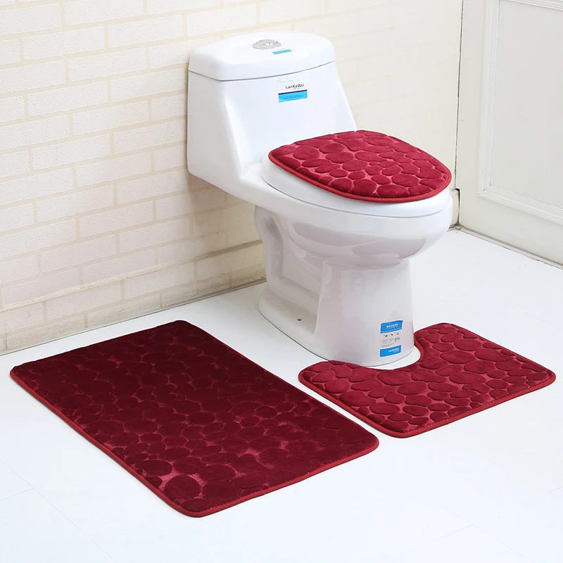 3D الحصى نمط المرحاض رشاقته الفانيلا طقم مشايات حمام يمتص الماء مضاد للبكتريا الحمام السجاد ماصة WC غرفة الحصير بساط دي باين