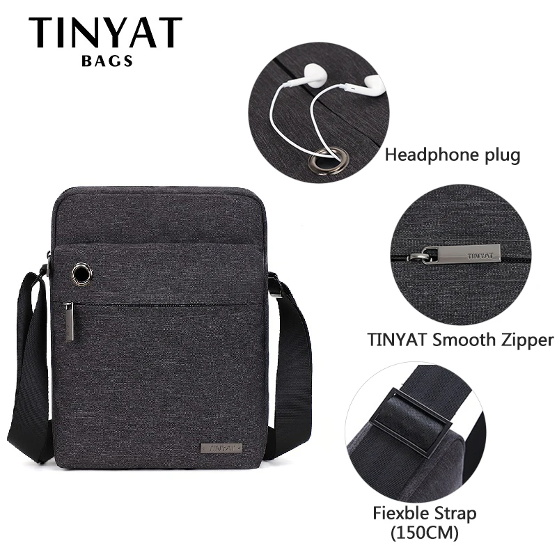  TINYAT Men's Bag Gray Shoulder Bag for 9.7'pad Student Bag Waterproof Business Travel Crossbody Bag - 32877682310