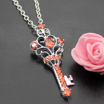 

Hermosa Jewelry PRETTY Crown Red Garnet Silver Color Necklace Pendants 47MM HP023