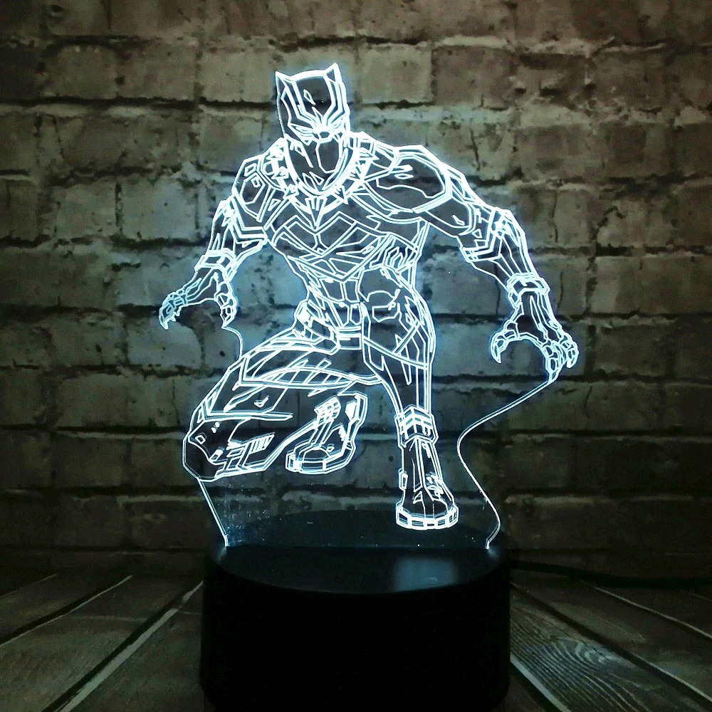 Герой Marvel мультфильм Мстители Черная пантера 3D лампа Mulitcolor USB зарядка светодиодный ночник Праздничная Вечеринка настроение Лава дети игрушка подарок