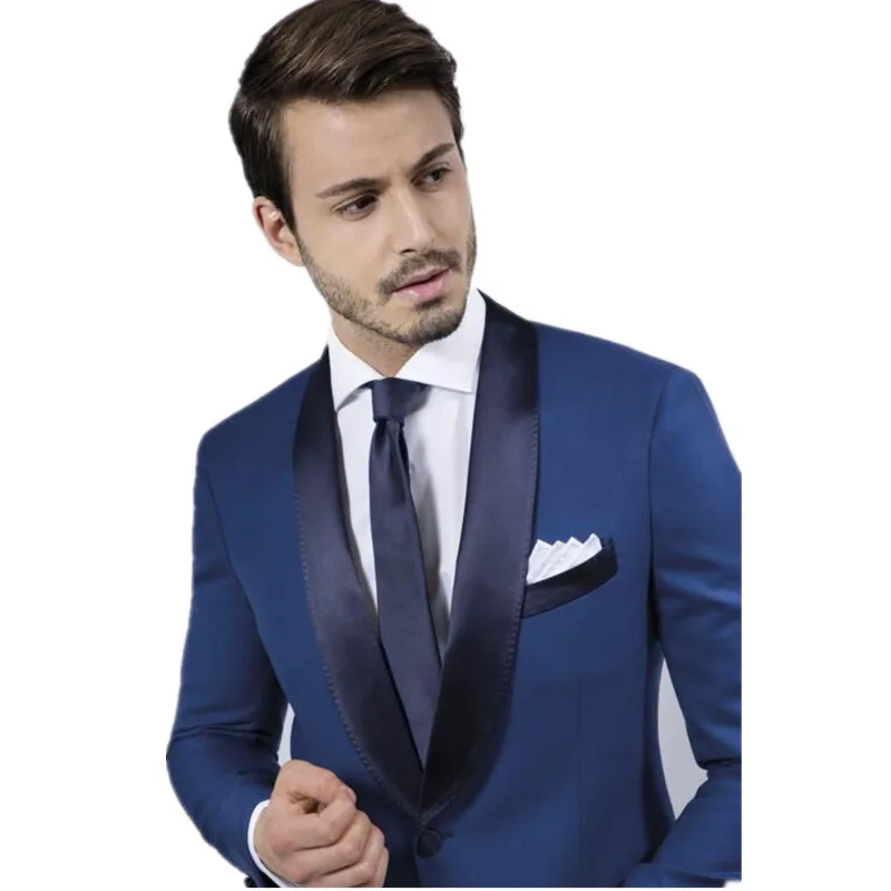 New sposo abito da uomo monopetto vestito terno masculino satin risvolto  2017 personalizzato blu scuro abiti da sposa per uomo (coat + pants) -  AliExpress Men's Clothing