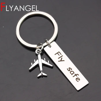 

Creative Keyring Airplane Pendant Engraved Fly Safe Cute Car Key Tag High Quality Mini Bag Charm For Aviator Boyfriend Gifts
