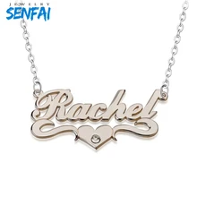 Custom Name Statement Pendant Necklace Personalized Engrave Cursive Word with Heart Collier Fashion Brithstone for Women