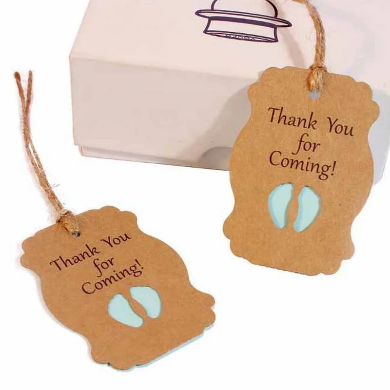 

Baby Feet Craft Paper Hang Tags with Thank You for Coming Baby Gender Reveal Party Kids Birthday Favors Hanging Decorations