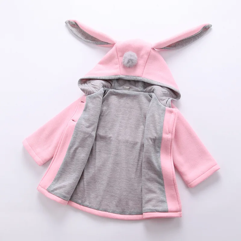 

Cute Baby Rabbit Ear Hooded Jacket Girls Autumn Warm Outerweara&Coat Baby Girl Clothing D0082