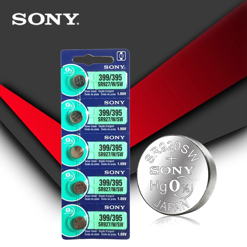 10 шт. sony 395 SR927SW 399 SR927W LR927 AG7 1,55 V батарея для часов SR927SW 395 кнопочная монетница Сделано в Японии