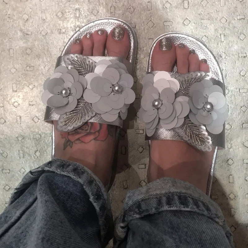 

RASS PLE 2019 Womens Slip On Sliders Ladies Flat Sparkly Diamante Bling Summer Sandals Shoes Mules Sandals Slippers Flip Flops