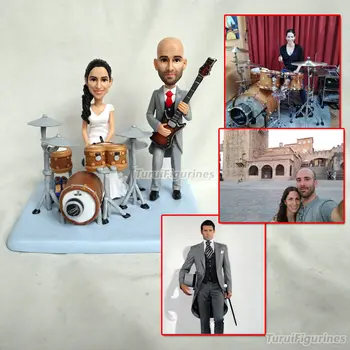 

play drum set kit hand made personalised bobblehead custom wedding cake topper sculpture gay lesbian straight cake topper