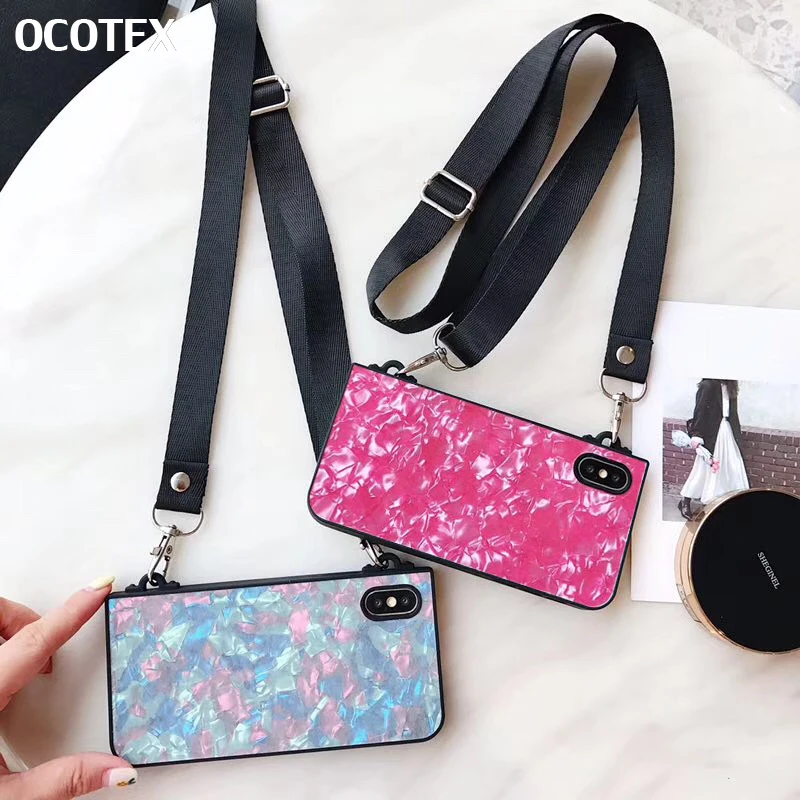 

Fashion Glitter Conch Shell Soft Silicone Cover For iPhone X Xr Xs Max Coque For iPhone 8 7 6s 6 Plus Phone Case With Neck Strap