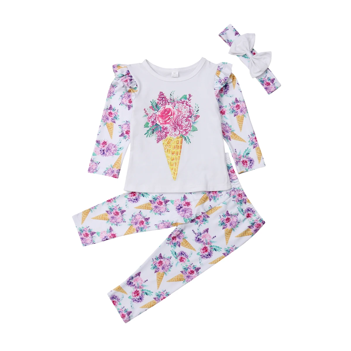 

Little Girl Floral 3Pcs Clothes Set Toddler Baby Kids Girls Flower T-shirt Tops Long Pants Headband Outfits Clothing 0-5T 2019