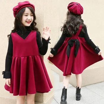 

2018 Winter Dress New Girls with Cap Wool Dress Princess Wind Thickened Girls Two Pieces Sets Dress