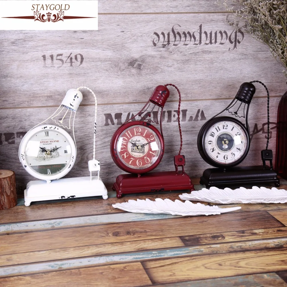 

Creative Handmade Collectibles Model Ornaments Decorated Bar Bell Bulb Style Reloj Table Clock Vintage Home Decor