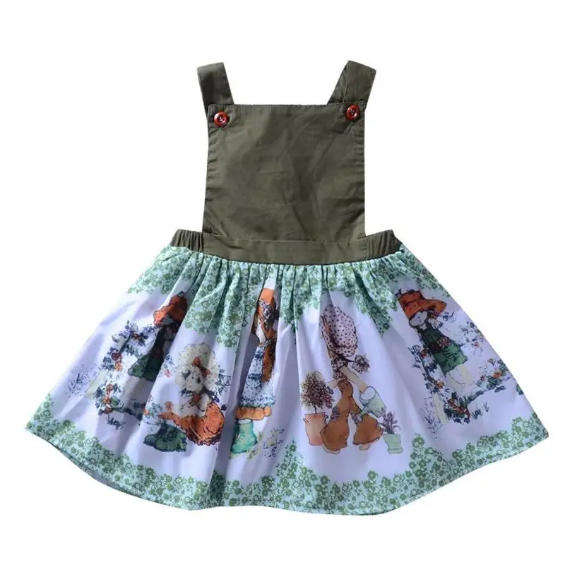 

Summer Rural Style Cute Characters Print Girls Stitching Suspender Dress
